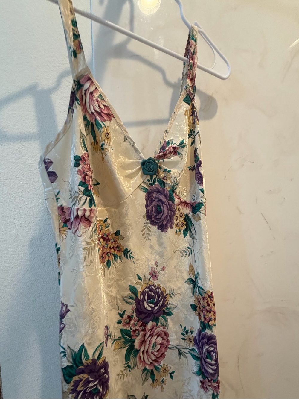 Adonna Cream Floral Satin Cami with Purple & Pink Roses